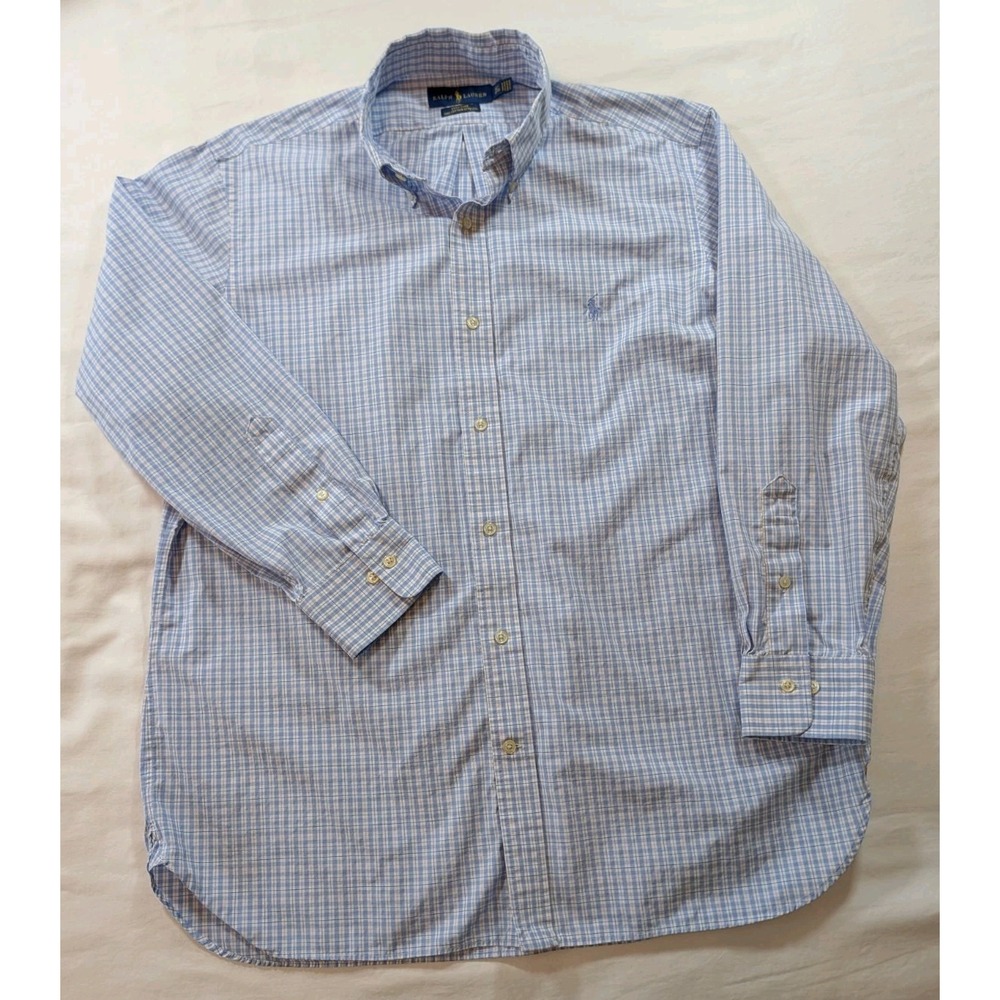 Mens Polo Ralph Lauren Dress Shirt 16 32/33 Blue White Button Cotton